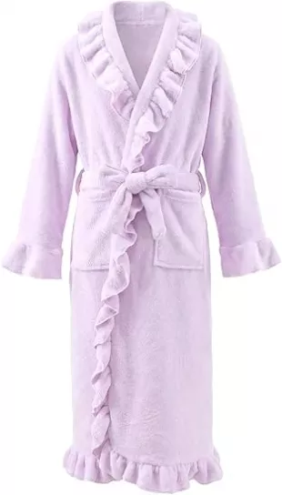 Children’s Ruffled Flannel Bathrobe Kids Warm Dressing Gown