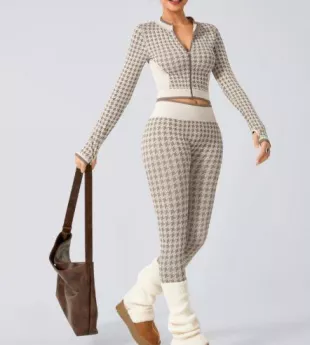 Lanyu Reversible High Waist Houndstooth Yoga Leggings
