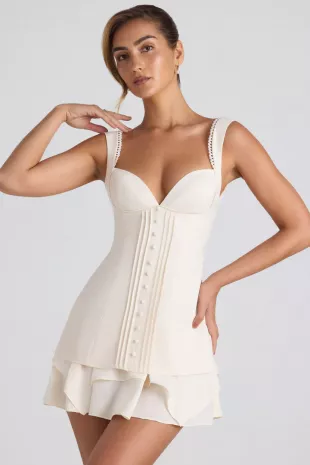 Cassandra Ruffle Trim Button Detail Corset Mini Dress