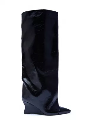 Kenya Black Knee High Wedge Boot