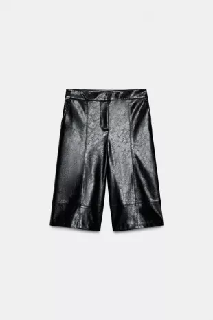 Long Faux Leather Bermuda Shorts
