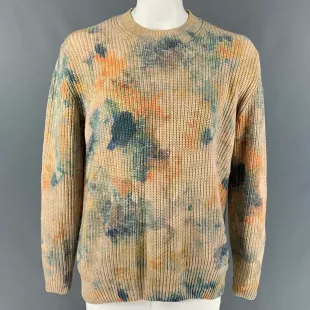 Size XXL Beige Blue Orange Marbled Cotton Acrylic Sweater