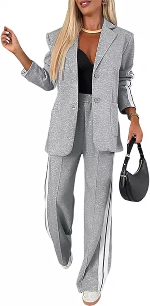 Womens Two Piece Outfits Striped Side Button Blazer and Pants