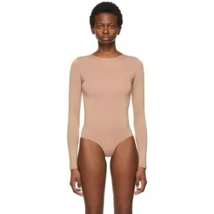 Beige Essential Thong Long Sleeve Bodysuit
