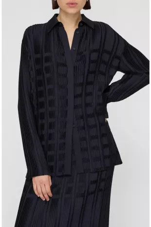 Basketweave Plissé Recycled Satin Blouse