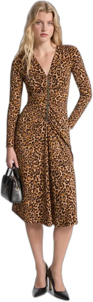 Long Sleeve Zip Ruched Midi Dress