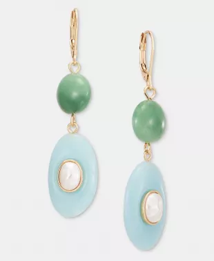 Stone & Imitation Pearl Double Drop Earrings