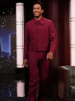 Jimmy Kimmel Live Jaafar Jackson Burgundy Suit