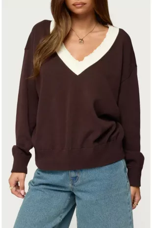 Marie Lace Contrast Cotton V-Neck Sweater
