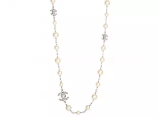 Pearl and Crystal CC Long Necklace