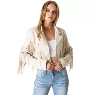 Faux Suede Festival Fringe Cropped Jacket
