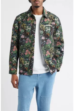 Floral Jacquard Snap-Up Overshirt