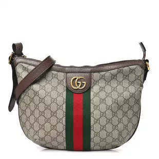 GG Supreme Monogram Web Small Ophidia Half Moon Hobo Brown Brown
