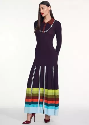 Ribbed Long Sleeve Inset Polo Knit Dress
