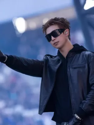 RM BTS World Tour Arirang Black Leather Jacket