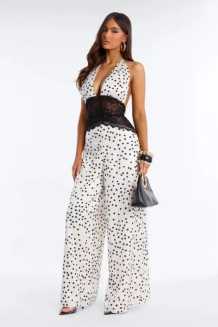 Rosalya Backless Lace Trim Jumpsuit