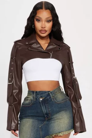 Buckle Up Babe Faux Leather Cropped Jacket