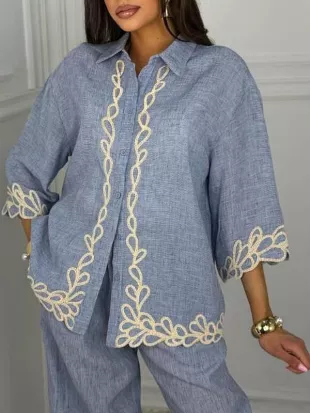 Luciana Abreu Olá Bom Dia 2026 Blue Embroidered Shirt