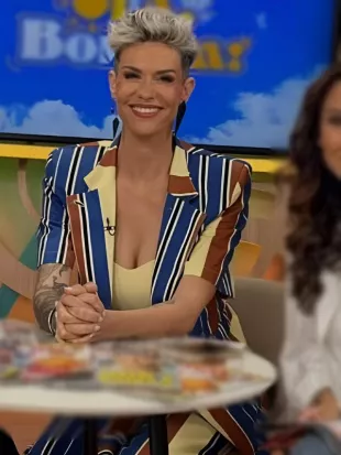 Olá Bom Dia 2026 Ana Barbosa Multicolor Striped Blazer