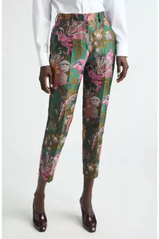 Floral Jacquard Ankle Trousers