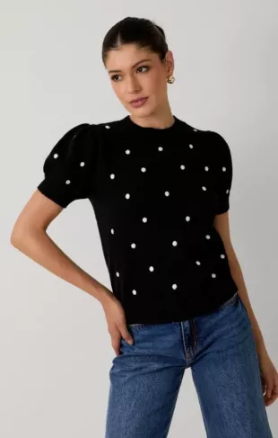 Polka Dot Puff Sleeve Sweater Mint Exclusives