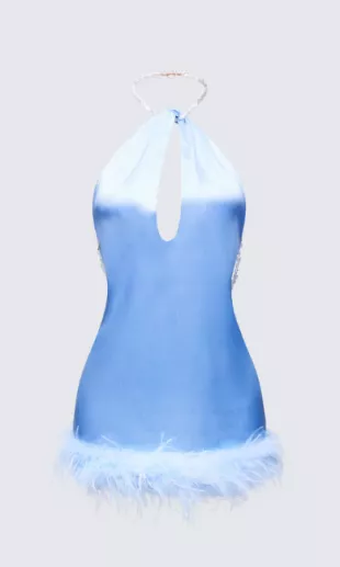 Savannah Blue Feather Mini Dress