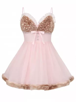 Bambi Princess Fur Chiffon Babydoll Dress