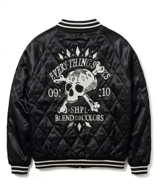 Skull and Crossbone Quilted Black Jacket