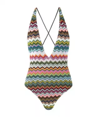 Pixel Zigzag Pattern One Piece Swimsuit Black Multicoloured