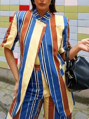 Olá Bom Dia Ana Barbosa Multicolor Striped Blazer