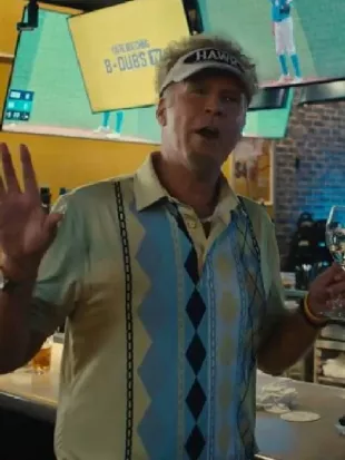 The Hawk S01 Will Ferrell Yellow Argyle Polo Shirt