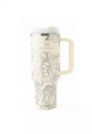 40oz Stanley Tumbler Laser Engraved with Peony Flower Wrap