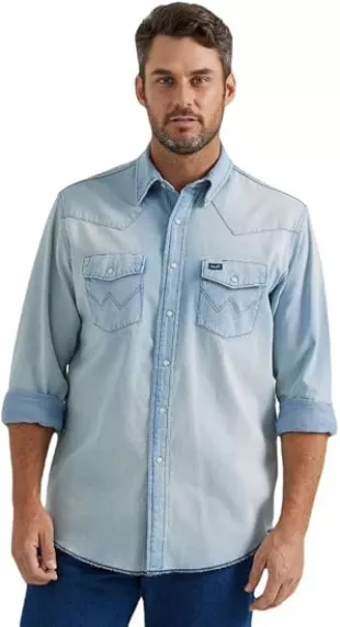 Men's Vintage Inspired Long Sleeve Denim Shirt Blue