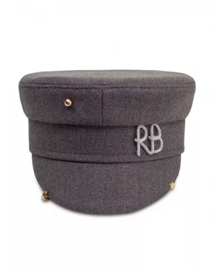 Monogram Embellished Gray Baker Boy Cap