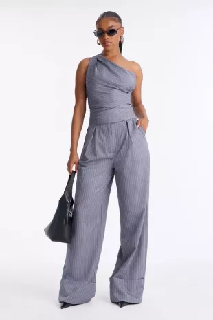 Timeless One Shoulder Pinstripe Top