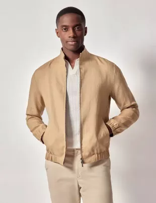 Pure Linen Bomber Jacket Sand
