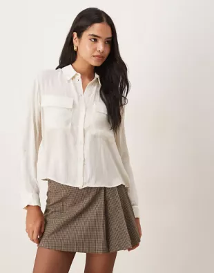 Natural Utility Style Long Sleeve Shirt With Fold Up Cuff Detail