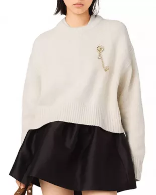 Sweater With Floral Brooch