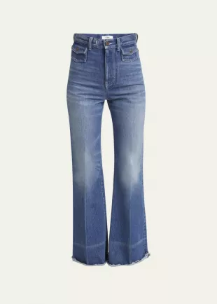 High-Rise Godet Flare Denim Trousers