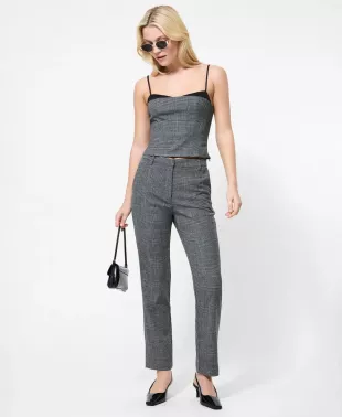 Cropped Slim-Fit Plaid Cigarette Pants