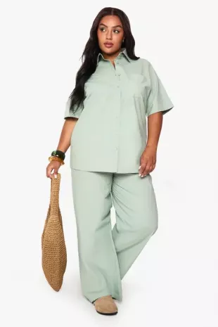 Cotton Poplin Wide Leg Trouser