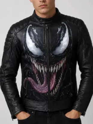 Halloween Venom Cosplay Black Leather Jacket