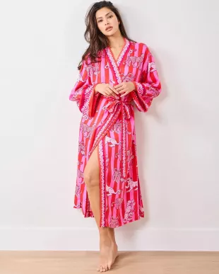 Print Fresh Leopard Stripes Robe- Pink Cabana