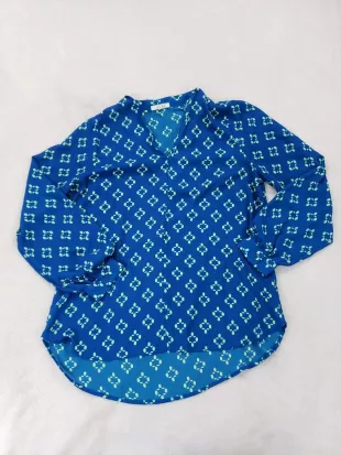 Geometric Popover Long Sleeve V-Neck Blouse