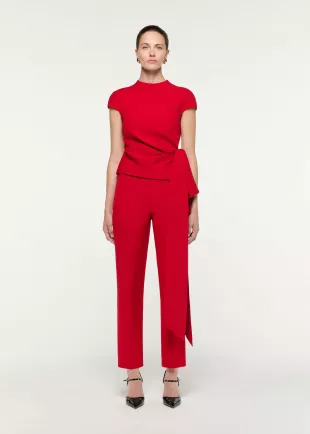 High Neck Wool Silk Bow Detail Top