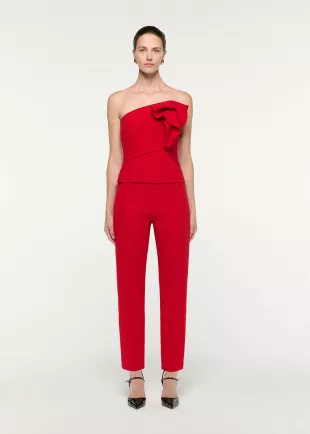 Red Wool Silk Cropped Trouser