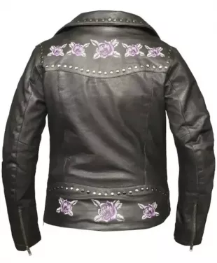 Ladies Biker Jacket with Purple Roses