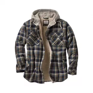 Men's Camp Night Berber Lined Hooded Flannel Shirt Jacket