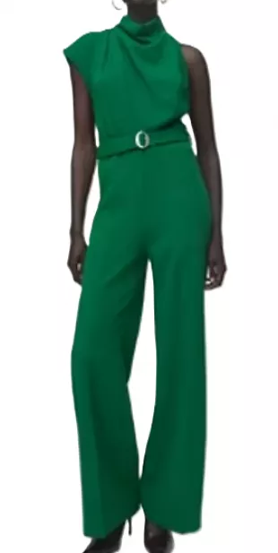 Asymmetrical long jumpsuit with belt
