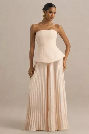 Feeling Good Nude Bandeau Jumpsuit With Pleated Trouser